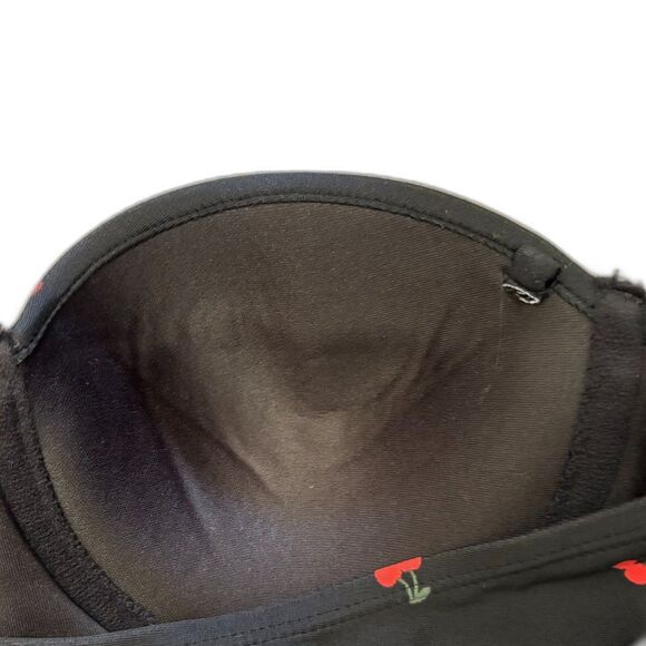 GAP Molded Bandeau Strapless Swimsuit Black Cherry Print One Piece Size Small - Picture 5 of 8